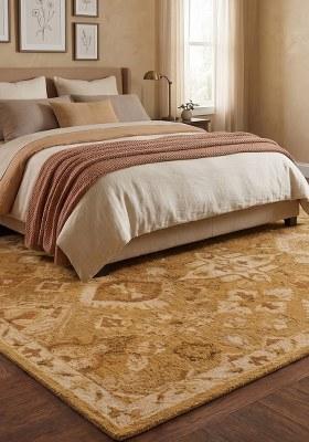 Saffron Rugs Hand Tufted Golden Yellow Geometric Oriental Rectangular Wool Area Rug