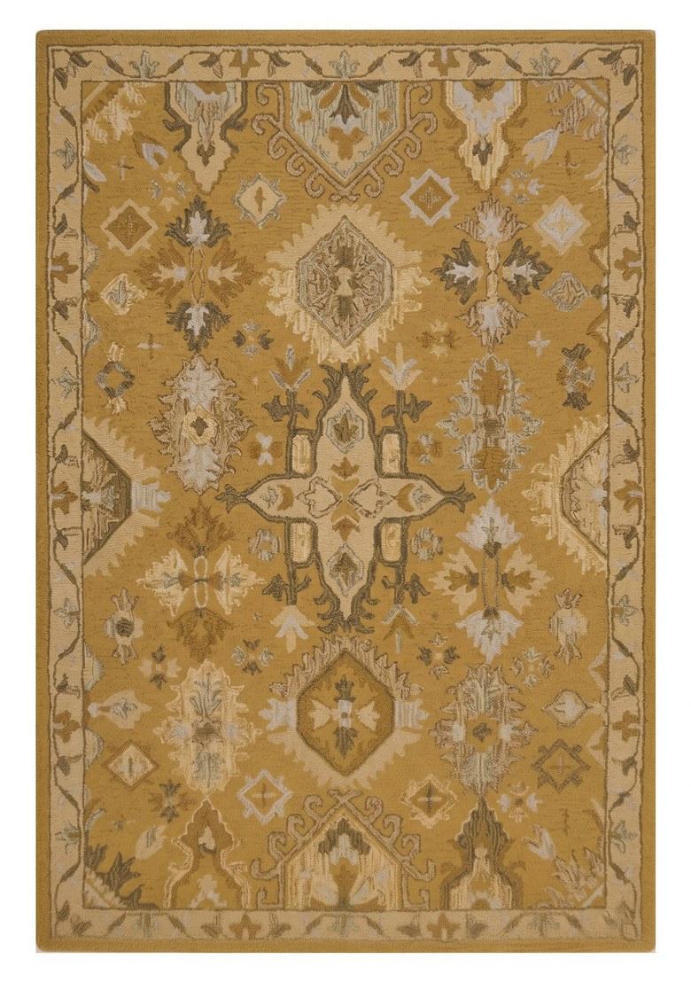 Saffron Rugs Hand Tufted Golden Yellow Geometric Oriental Rectangular Wool Area Rug - Indya