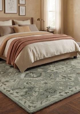 Saffron Rugs Hand Tufted Sage Green Geometric Oriental Rectangular Wool Area Rug