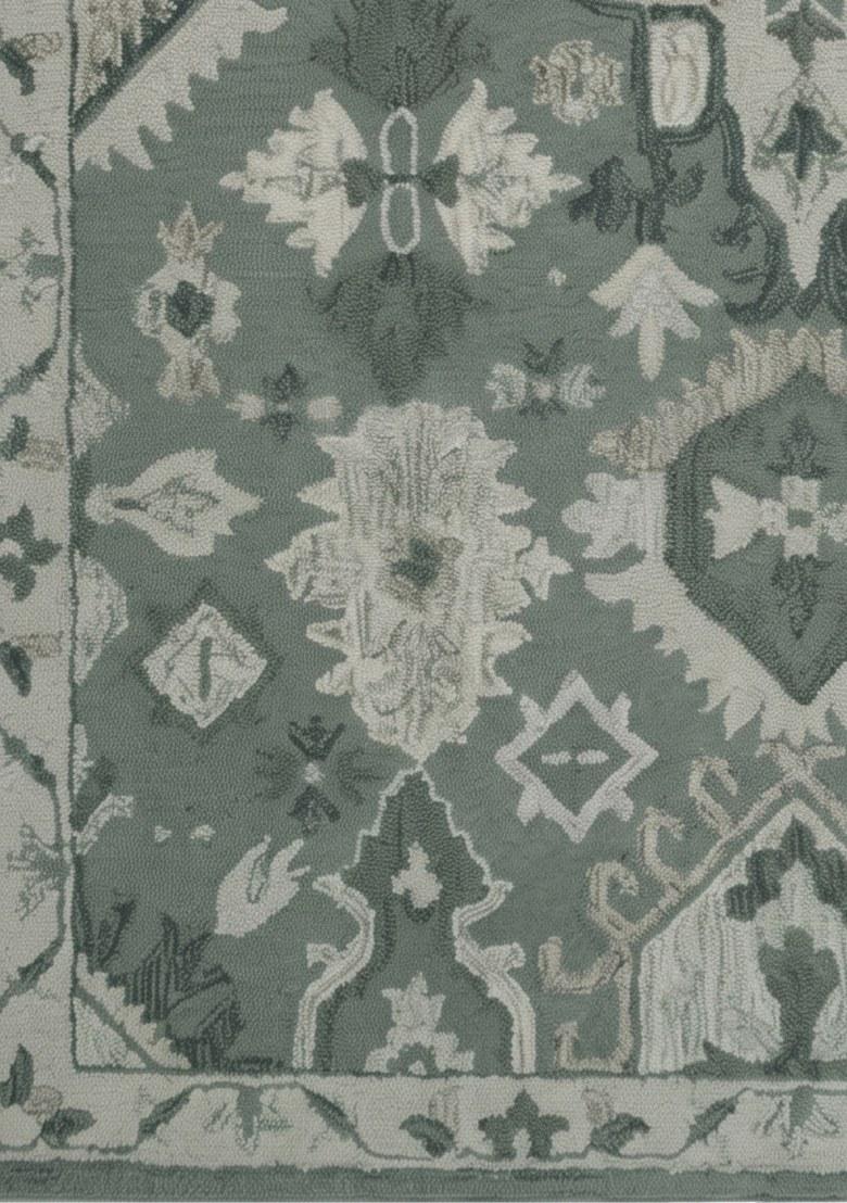 Saffron Rugs Hand Tufted Sage Green Geometric Oriental Rectangular Wool Area Rug - Indya