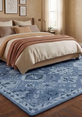 Saffron Rugs Hand Tufted Steel Blue Geometric Oriental Rectangular Wool Area Rug