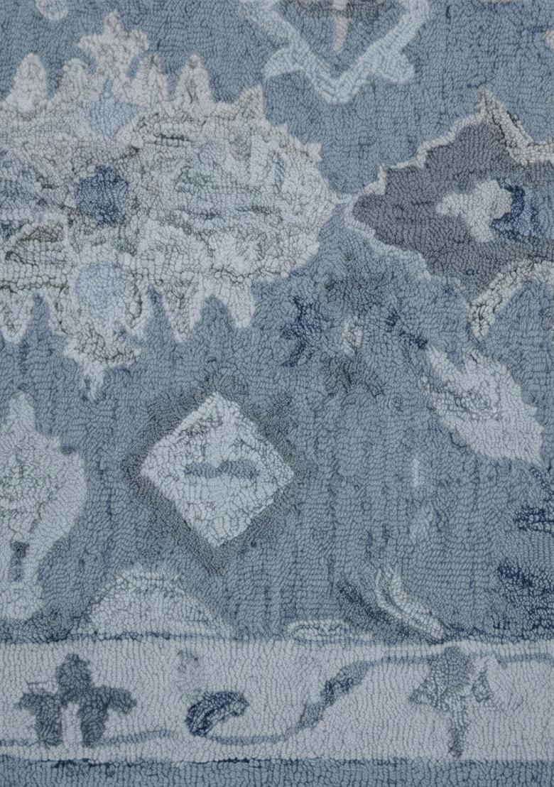 Saffron Rugs Hand Tufted Steel Blue Geometric Oriental Rectangular Wool Area Rug - Indya