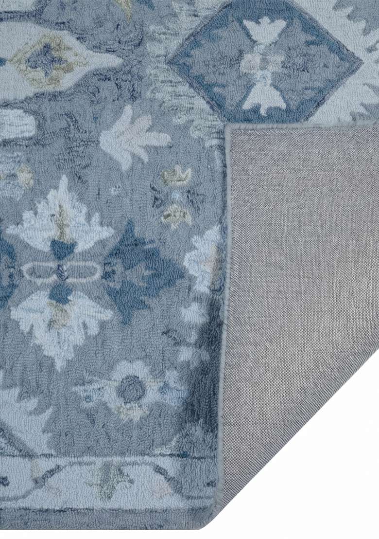Saffron Rugs Hand-Tufted 100% Wool Area Rug | Steel Blue Rectangular Rug | Cotton Backing | Oriental Geometric Home Decor Carpet for Living Room Bedroom - Indya