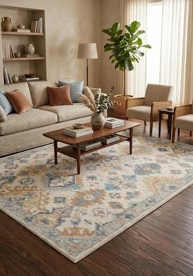 Saffron Rugs Hand Tufted Ivory Geometric Oriental Rectangular Wool Area Rug