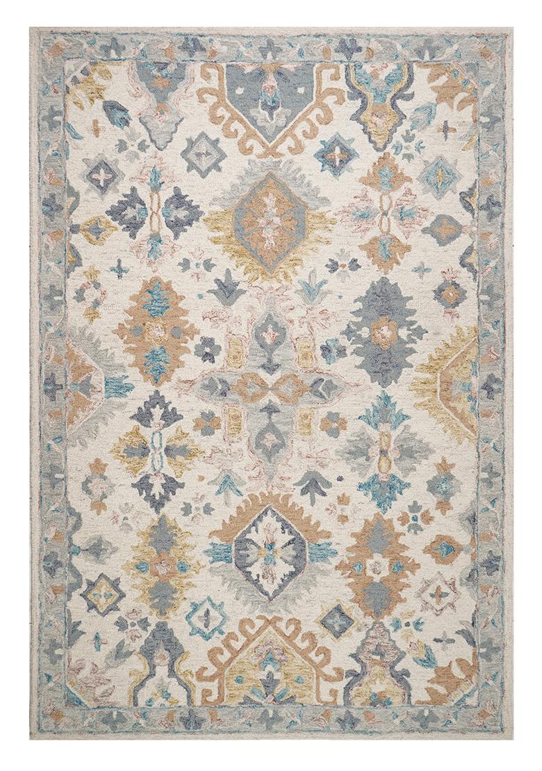 Saffron Rugs Hand Tufted Ivory Geometric Oriental Rectangular Wool Area Rug - Indya