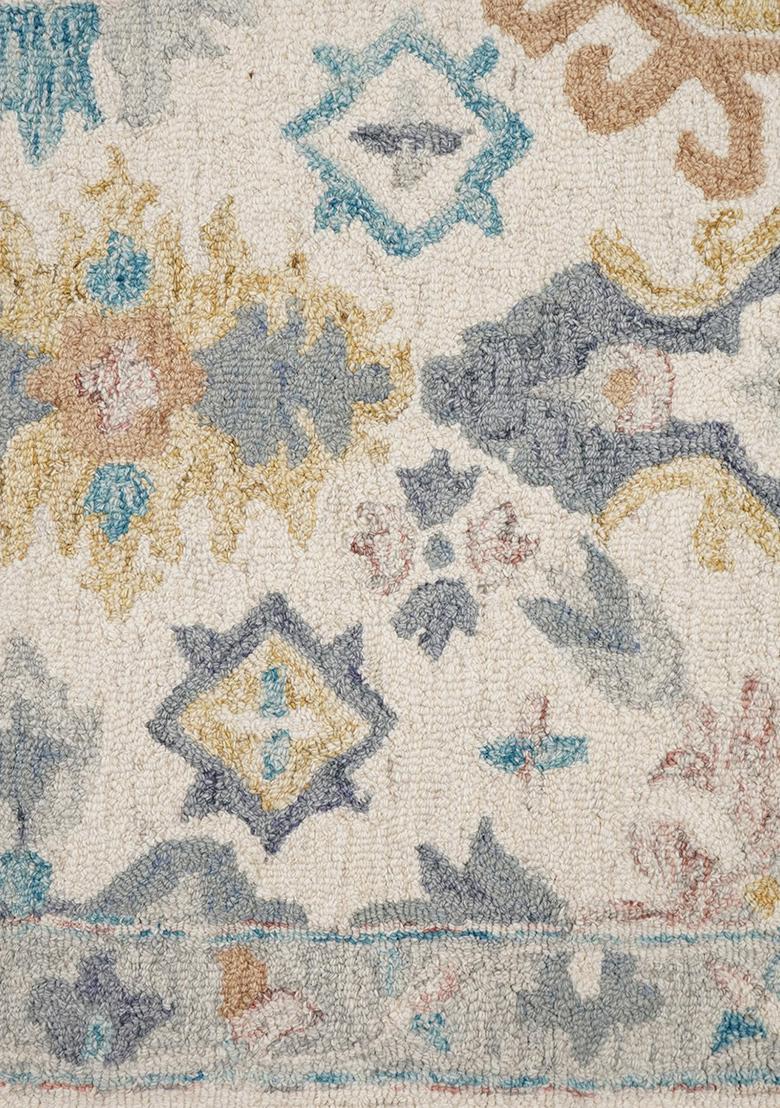 Saffron Rugs Hand Tufted Ivory Geometric Oriental Rectangular Wool Area Rug - Indya
