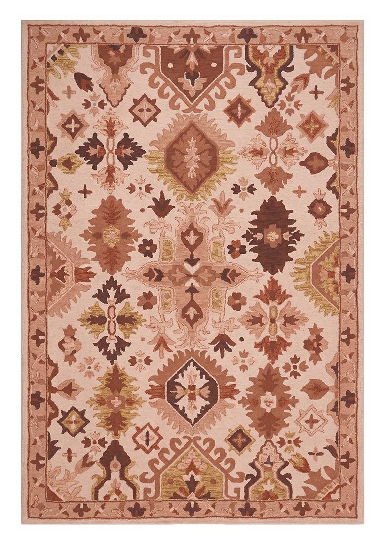 Saffron Rugs Hand Tufted Blush Pink Geometric Oriental Rectangular Wool Area Rug - Indya