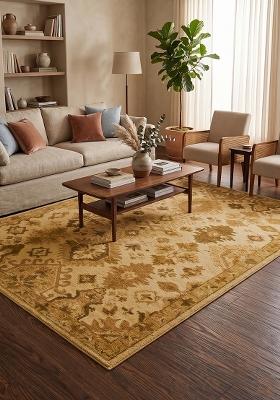 Saffron Rugs Hand Tufted Beige Geometric Oriental Rectangular Wool Area Rug