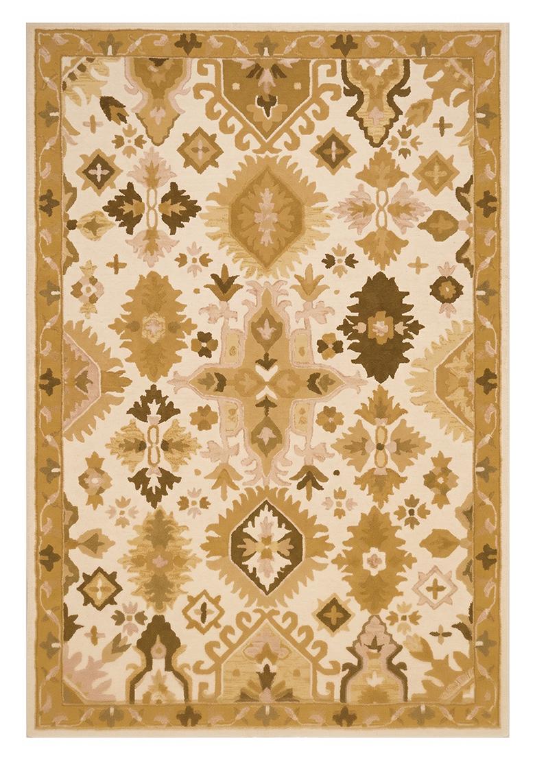 Saffron Rugs Hand Tufted Beige Geometric Oriental Rectangular Wool Area Rug - Indya