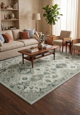 Saffron Rugs Hand Tufted Sage Green Geometric Oriental Rectangular Wool Area Rug