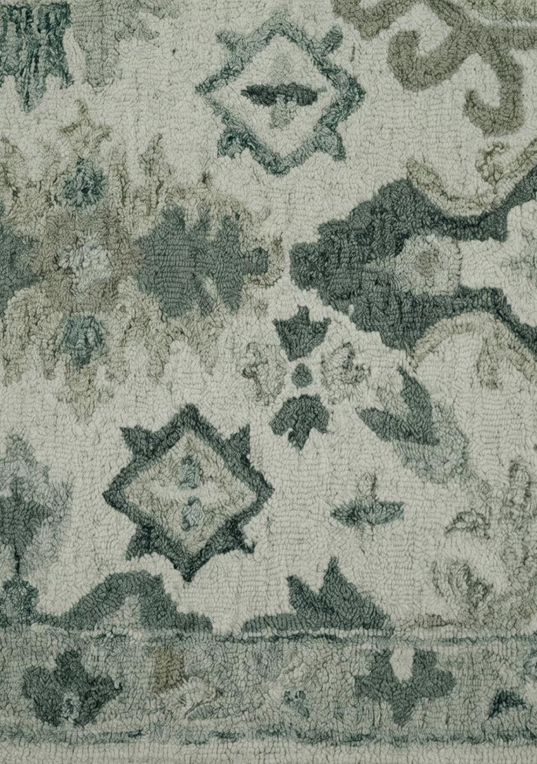 Saffron Rugs Hand Tufted Sage Green Geometric Oriental Rectangular Wool Area Rug - Indya