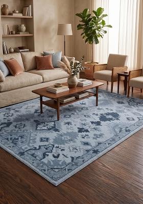 Saffron Rugs Hand Tufted Light Blue Geometric Oriental Rectangular Wool Area Rug