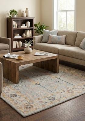 Saffron Rugs Hand Tufted Grey Floral Oriental Rectangular Wool Area Rug