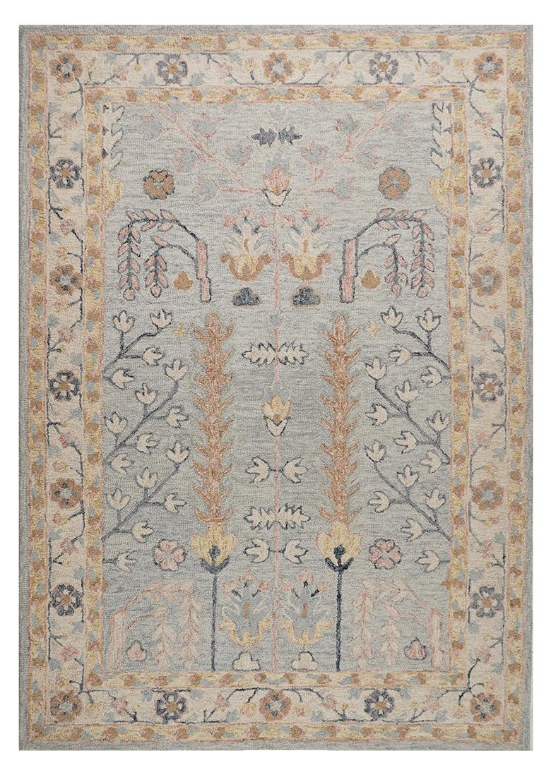 Saffron Rugs Hand Tufted Grey Floral Oriental Rectangular Wool Area Rug - Indya