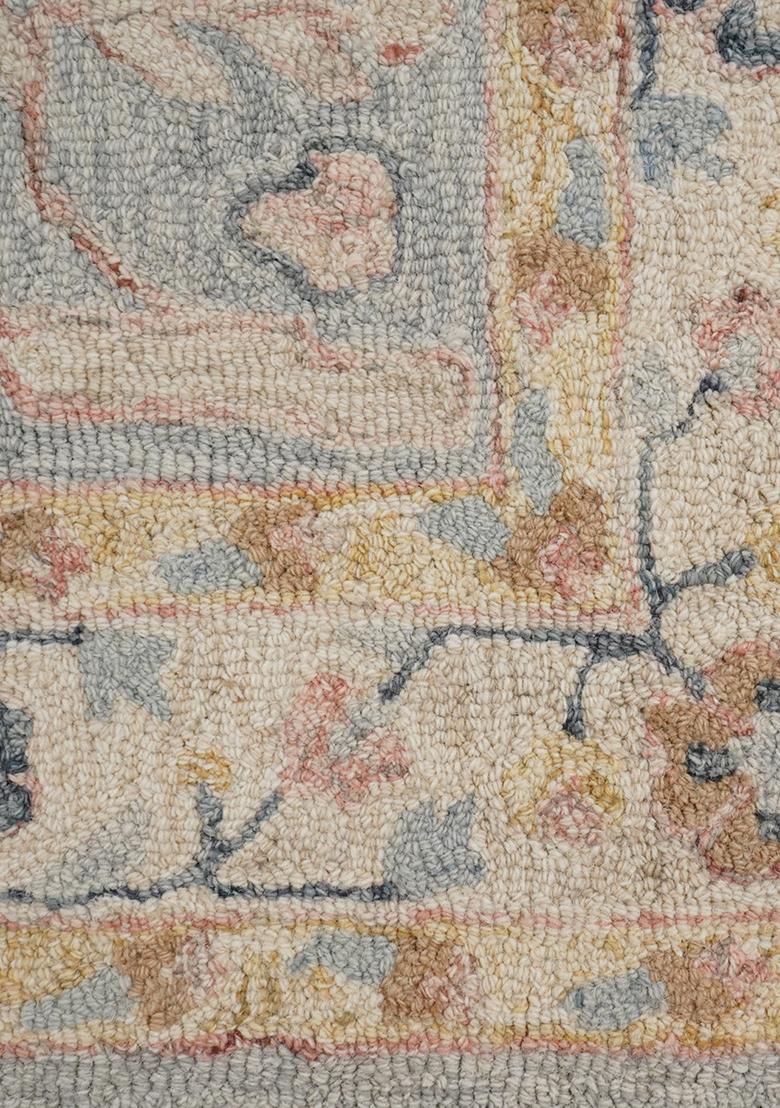 Saffron Rugs Hand Tufted Grey Floral Oriental Rectangular Wool Area Rug - Indya