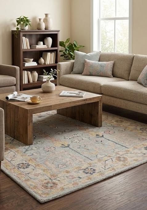 Saffron Rugs Hand Tufted Grey Floral Oriental Rectangular Wool Area Rug