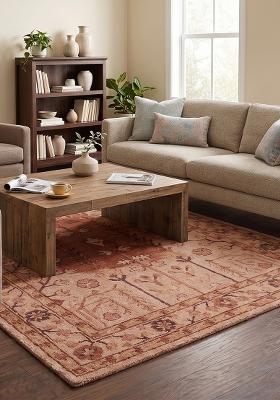 Saffron Rugs Hand Tufted Dusty Rose Floral Oriental Rectangular Wool Area Rug