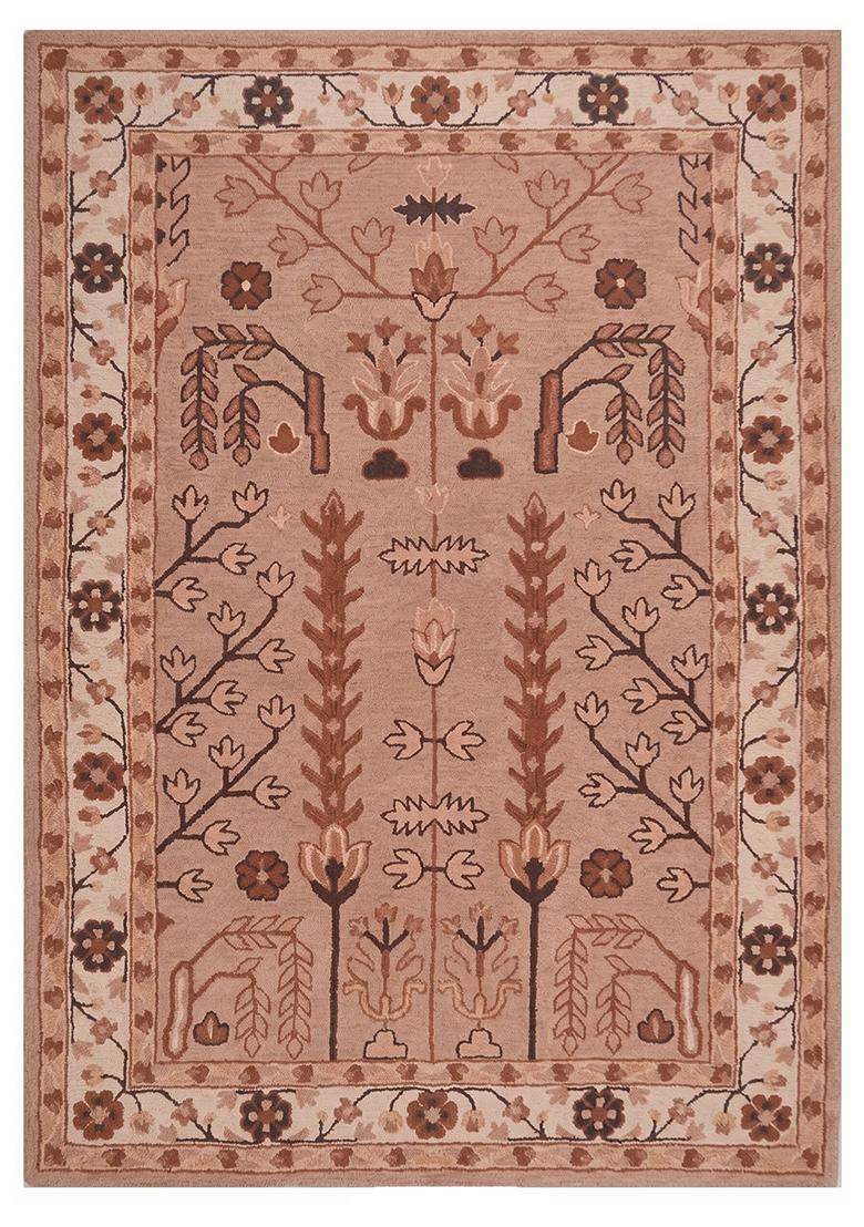 Saffron Rugs Hand Tufted Dusty Rose Floral Oriental Rectangular Wool Area Rug - Indya