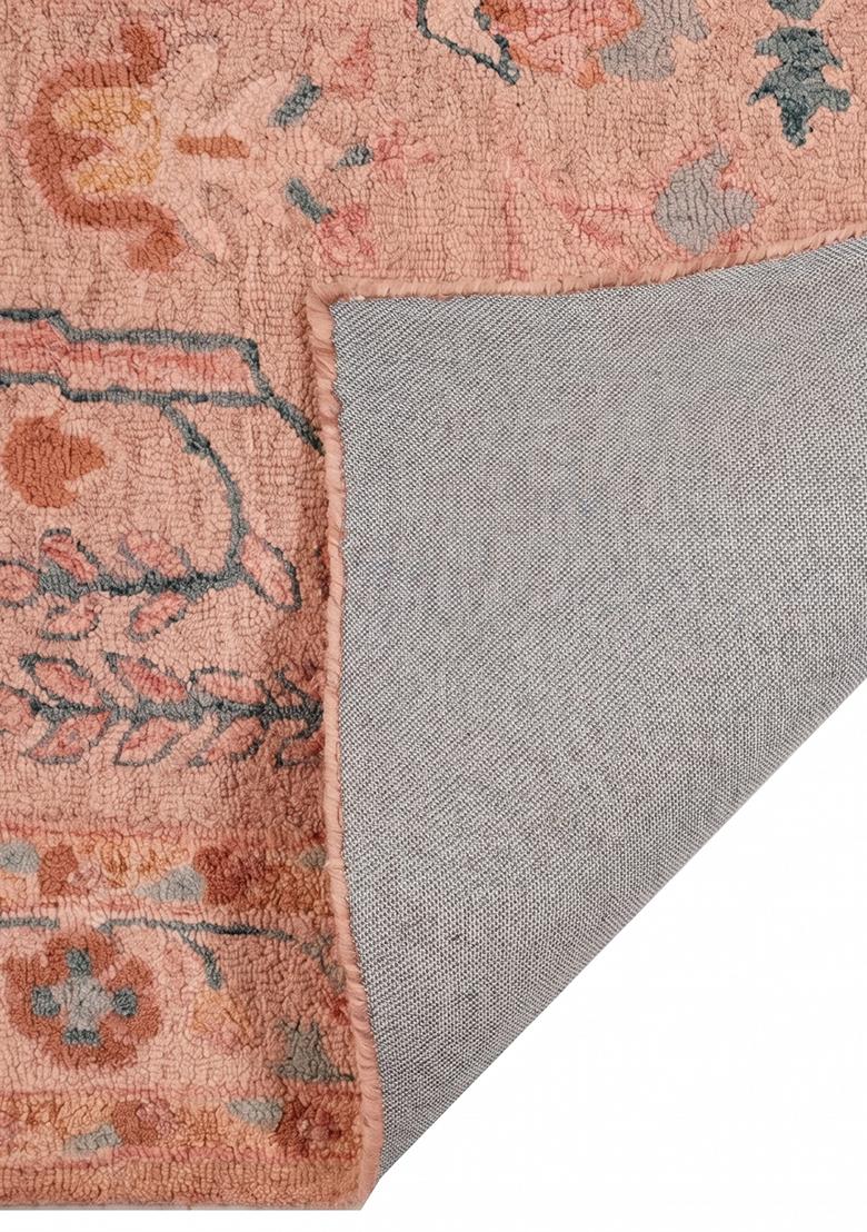 Saffron Rugs Hand Tufted Dusty Rose Floral Oriental Rectangular Wool Area Rug - Indya