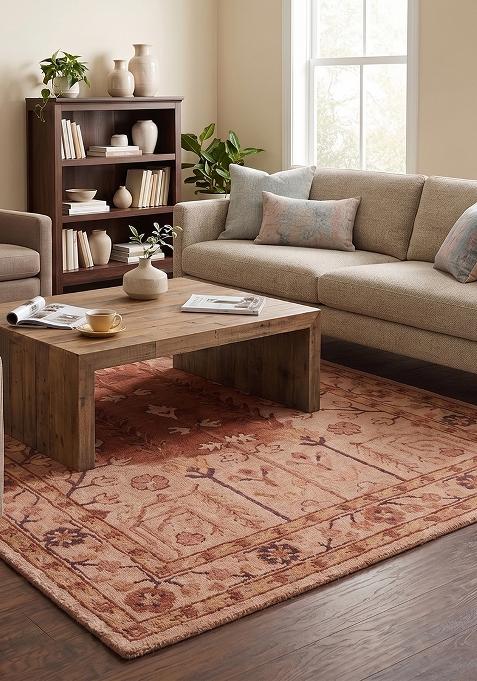 Saffron Rugs Hand Tufted Dusty Rose Floral Oriental Rectangular Wool Area Rug