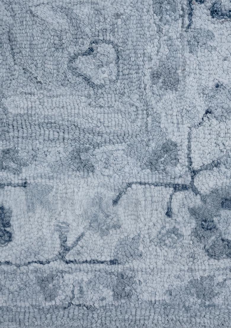 Saffron Rugs Hand Tufted Steel Blue Floral Oriental Rectangular Wool Area Rug - Indya