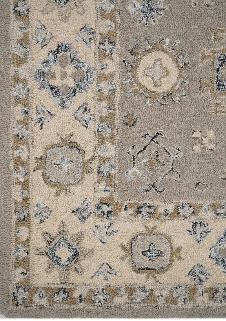 Saffron Rugs Hand-Tufted 100% Wool Area Rug | Grey Taupe Rectangular Rug | Cotton Backing | Transitional Geometric Home Decor Carpet for Bedroom - Indya