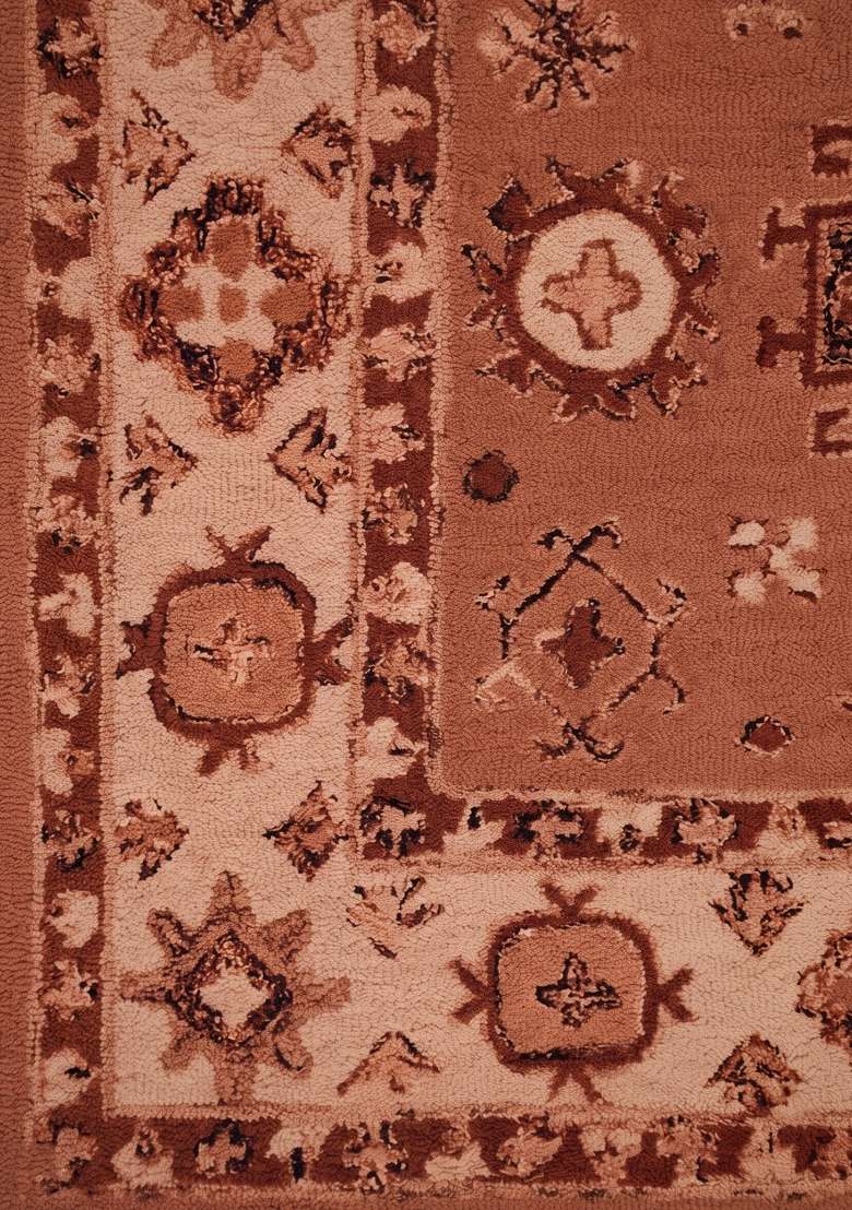 Saffron Rugs Hand-Tufted 100% Wool Area Rug | Terracotta Brown Rectangular Rug | Cotton Backing | Transitional Geometric Home Decor Carpet for Bedroom - Indya