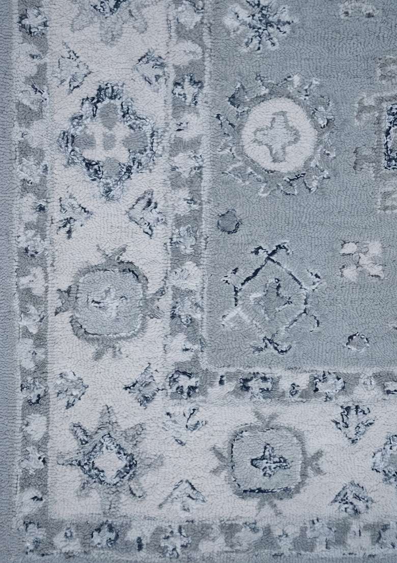 Saffron Rugs Hand-Tufted 100% Wool Area Rug | Steel Blue Rectangular Rug | Cotton Backing | Transitional Geometric Home Decor Carpet for Bedroom - Indya