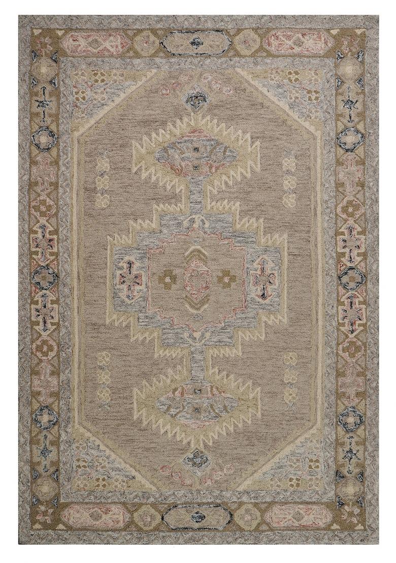 Saffron Rugs Hand Tufted Warm Taupe Beige Geometric Oriental Rectangular Wool Area Rug - Indya