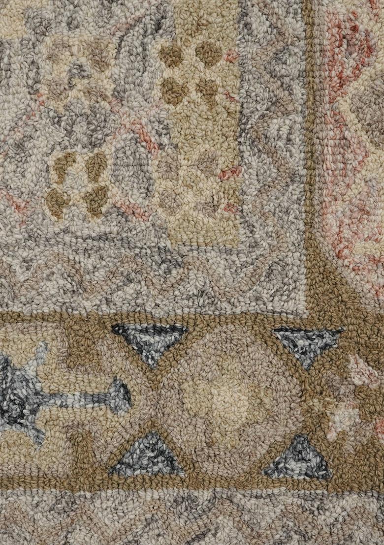 Saffron Rugs Hand Tufted Warm Taupe Beige Geometric Oriental Rectangular Wool Area Rug - Indya