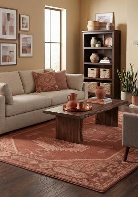 Saffron Rugs Hand Tufted Terracotta Geometric Oriental Rectangular Wool Area Rug