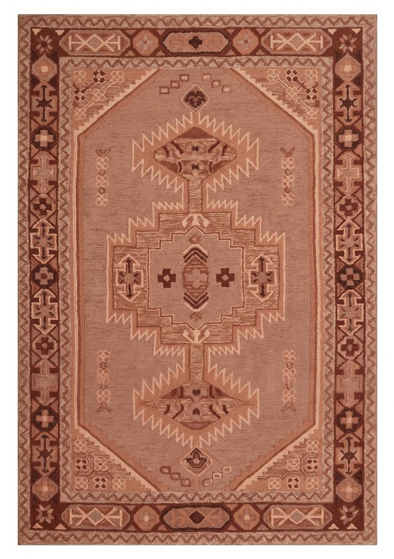 Saffron Rugs Hand Tufted Terracotta Geometric Oriental Rectangular Wool Area Rug - Indya
