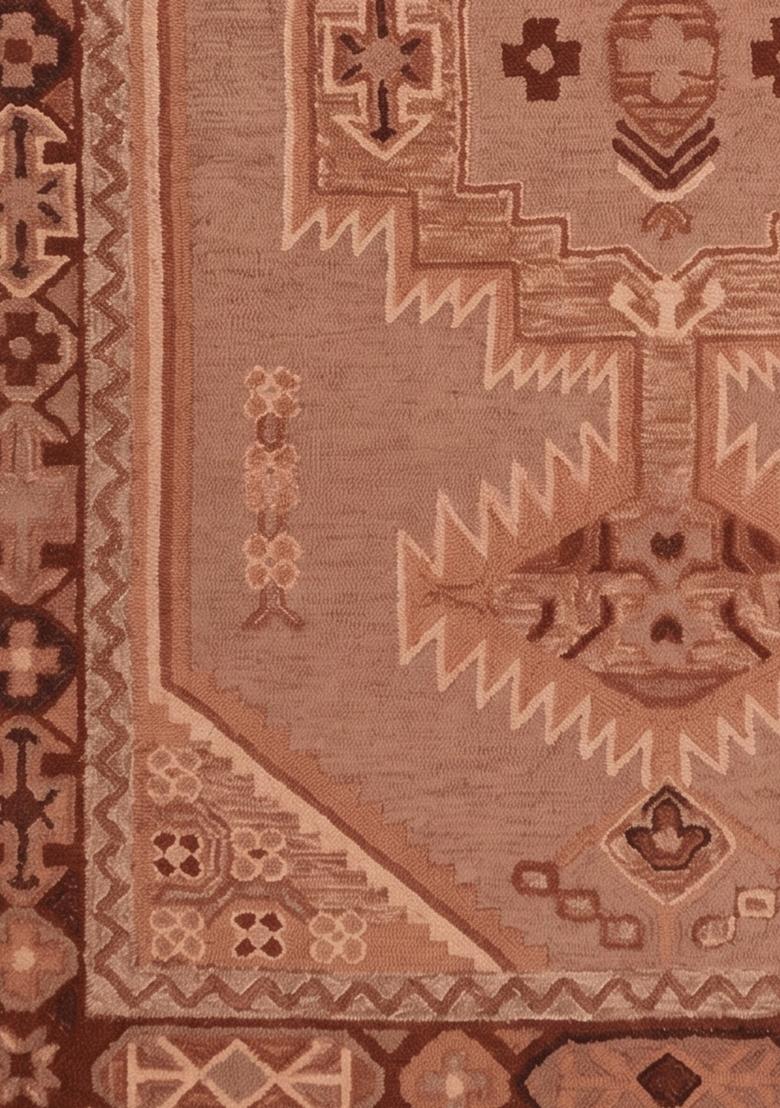 Saffron Rugs Hand Tufted Terracotta Geometric Oriental Rectangular Wool Area Rug - Indya