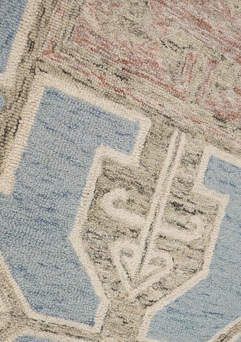 Saffron Rugs Hand-Tufted 100% Wool Area Rug | Light Blue Rectangular Rug | Cotton Backing | Oriental Geometric Home Decor Carpet for Living Room - Indya