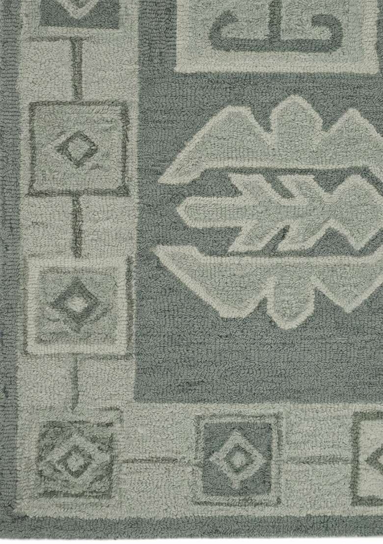 Saffron Rugs Hand-Tufted 100% Wool Area Rug | Sage Green Grey Rectangular Rug | Cotton Backing | Oriental Geometric Home Decor Carpet for Living Room - Indya