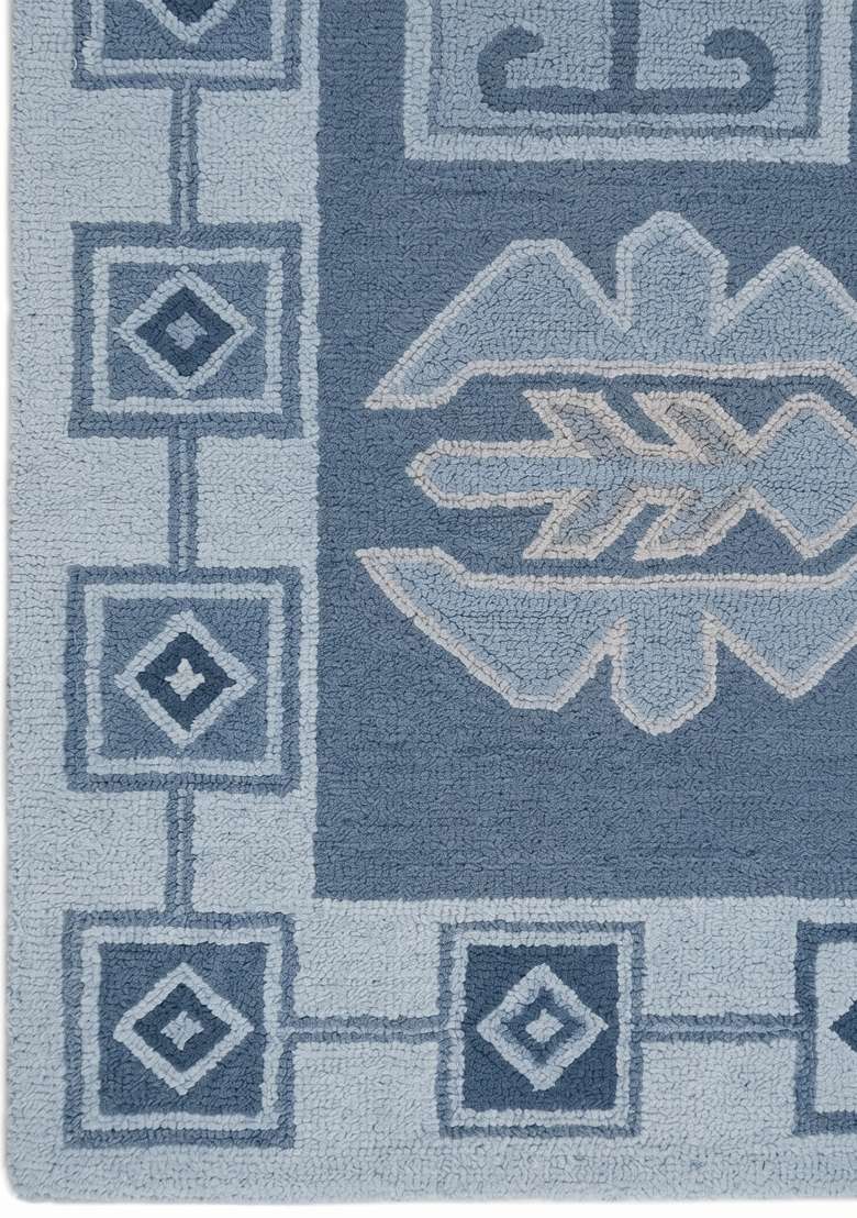 Saffron Rugs Hand-Tufted 100% Wool Area Rug | Steel Blue Rectangular Rug | Cotton Backing | Oriental Geometric Home Decor Carpet for Living Room - Indya
