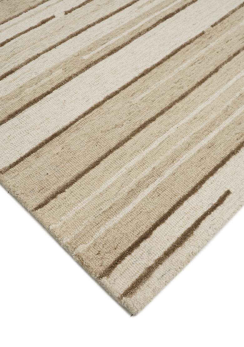 Saffron Rugs Hand-Tufted 100% Wool Area Rug | Cream Beige Rectangular Rug | Cotton Backing | Contemporary Striped Home Decor Carpet for Living Room - Indya