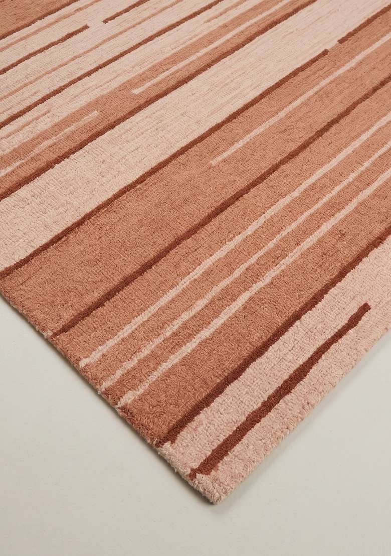Saffron Rugs Hand-Tufted 100% Wool Area Rug | Dusty Terracotta Pink Rectangular Rug | Cotton Backing | Contemporary Striped Home Decor Carpet for Living Room - Indya