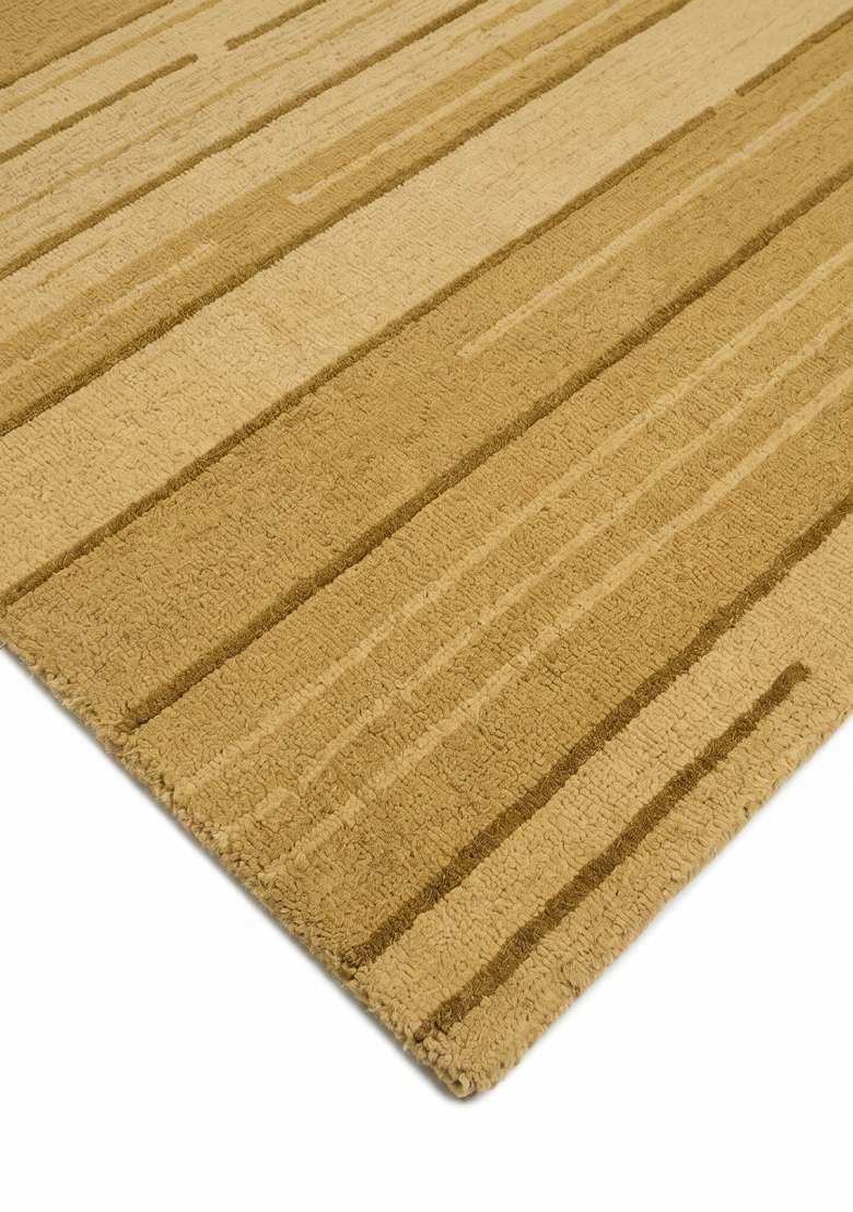 Saffron Rugs Hand-Tufted 100% Wool Area Rug | Golden Beige Rectangular Rug | Cotton Backing | Contemporary Striped Home Decor Carpet for Living Room - Indya