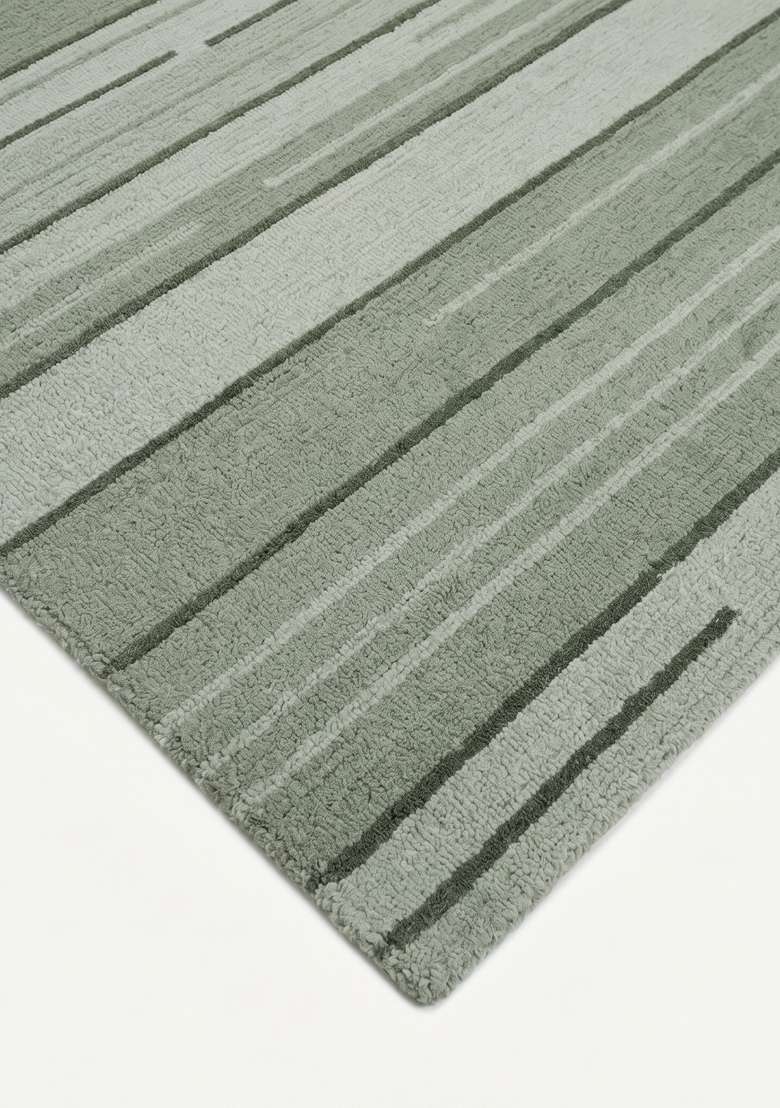 Saffron Rugs Hand-Tufted 100% Wool Area Rug | Sage Green Grey Rectangular Rug | Cotton Backing | Contemporary Striped Home Decor Carpet for Living Room - Indya