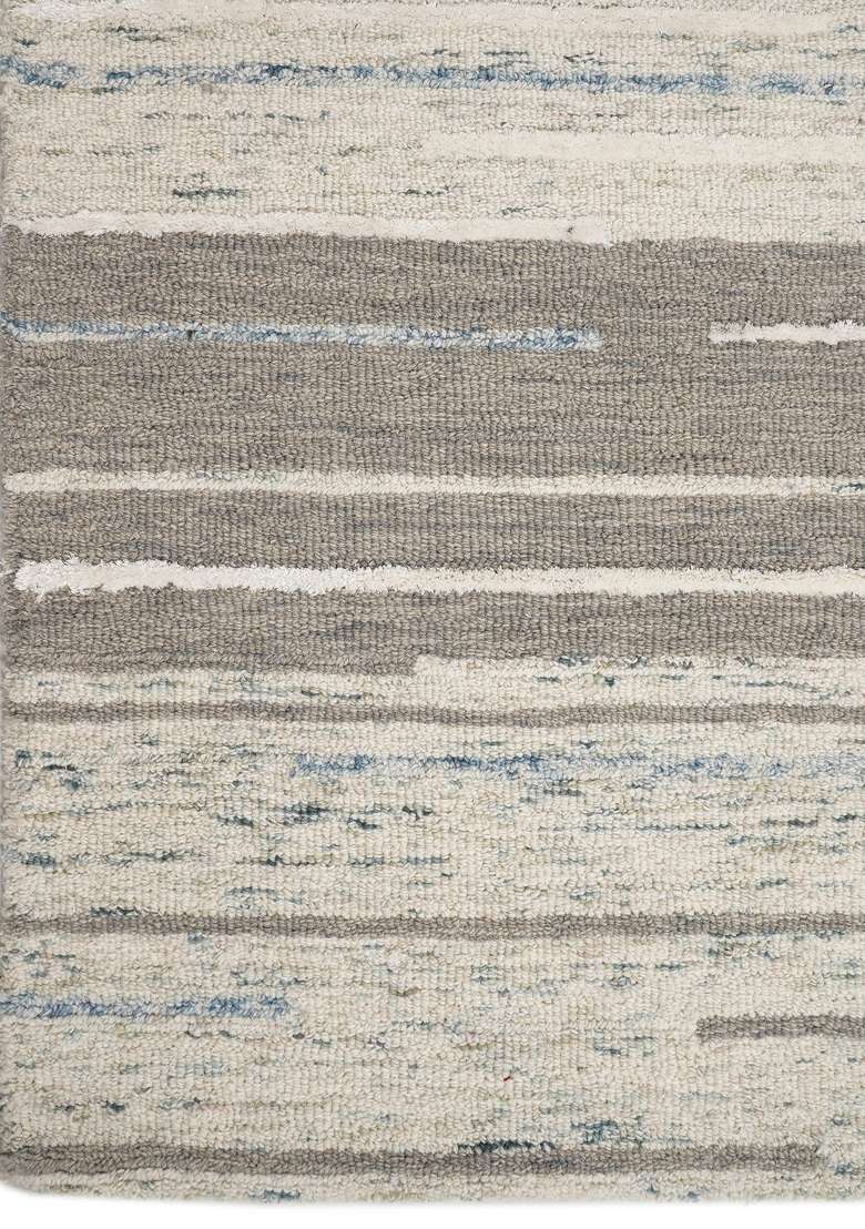 Saffron Rugs Hand-Tufted 100% Wool Area Rug | Grey Taupe Cream Rectangular Rug | Cotton Backing | Contemporary Striped Home Decor Carpet for Living Room - Indya