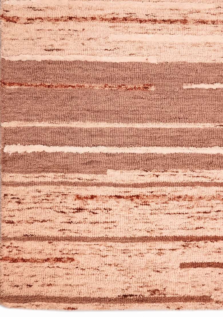 Saffron Rugs Hand-Tufted 100% Wool Area Rug | Terracotta Peach Rectangular Rug | Cotton Backing | Contemporary Striped Home Decor Carpet for Living Room - Indya