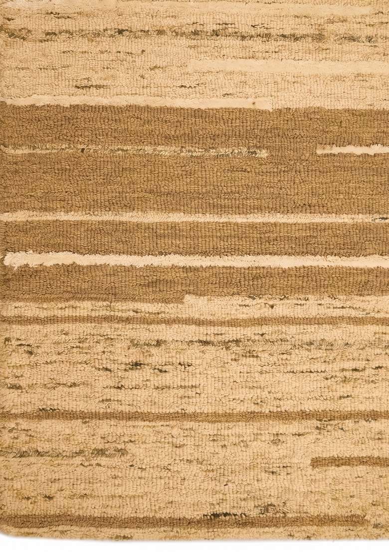 Saffron Rugs Hand-Tufted 100% Wool Area Rug | Golden Beige Rectangular Rug | Cotton Backing | Contemporary Striped Home Decor Carpet for Living Room - Indya