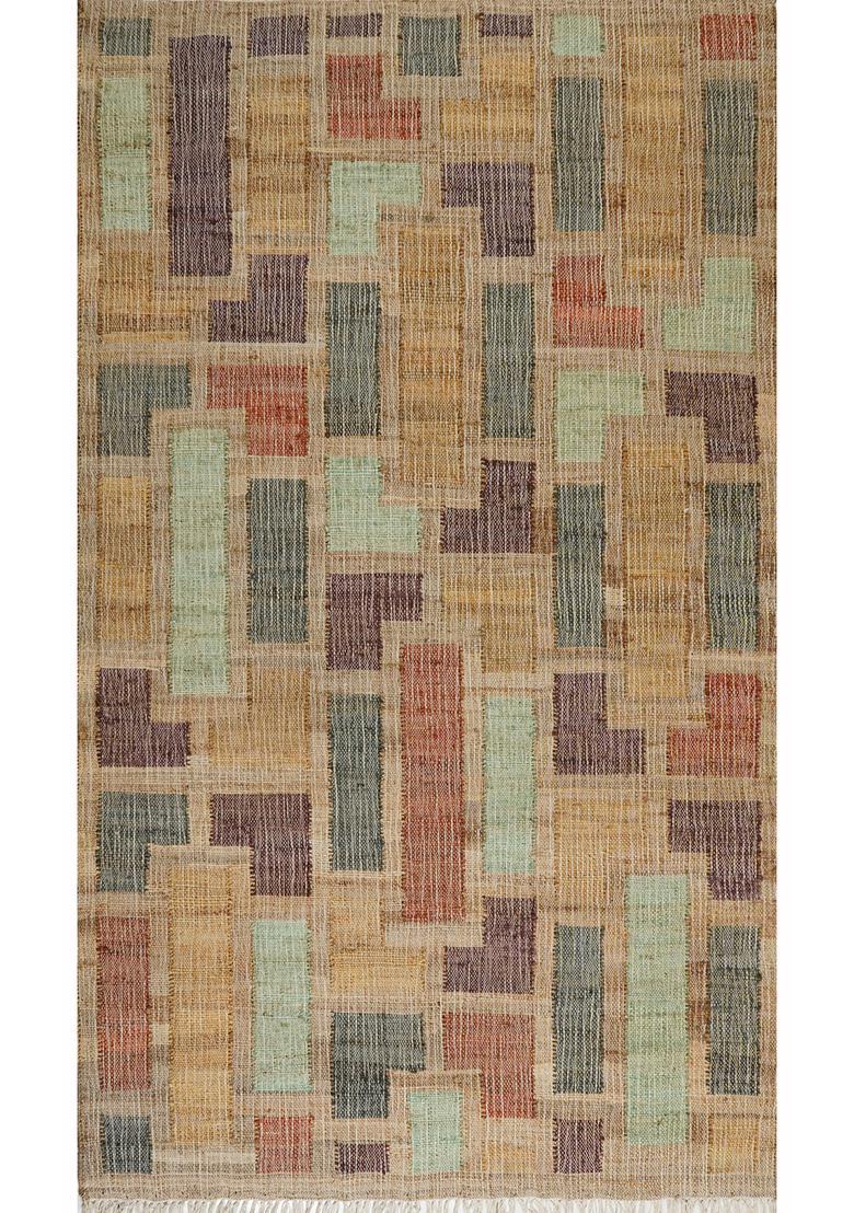 Saffron Rugs Flat Woven Tan Geometric Contemporary Rectangular Wool Area Rug - Indya