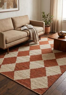 Saffron Rugs Flat Woven Rust Argyle Bohemian Rectangular Wool Area Rug