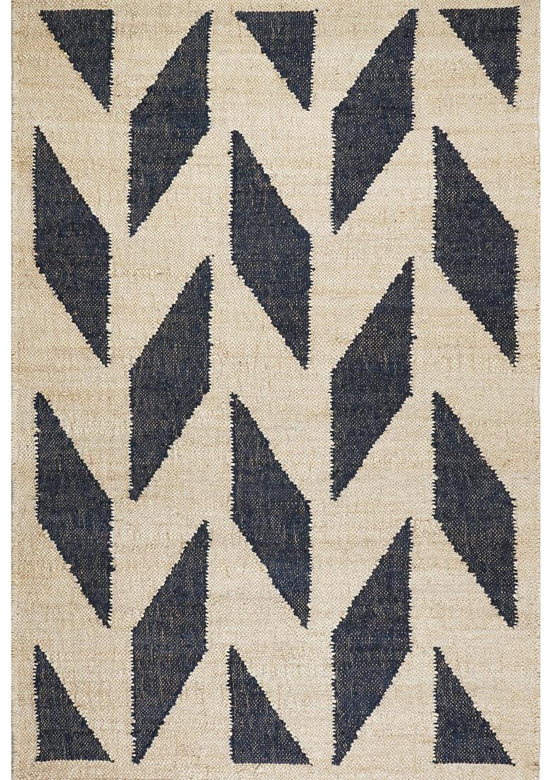 Saffron Rugs Flat Woven off-white Chevron Modern Rectangular Wool Area Rug - Indya