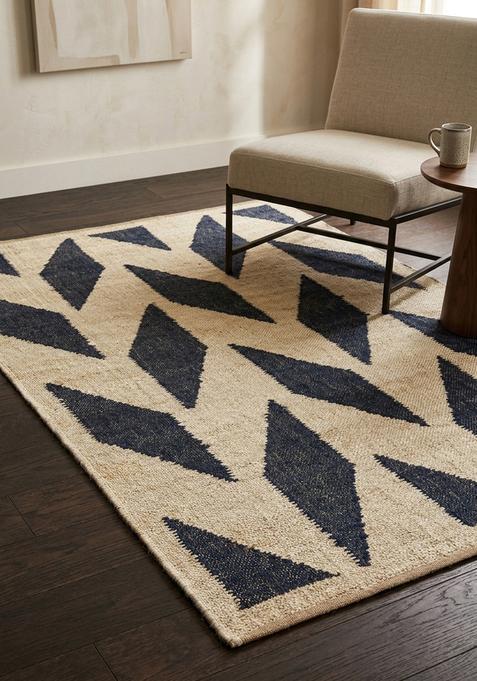 Saffron Rugs Flat Woven off-white Chevron Modern Rectangular Wool Area Rug