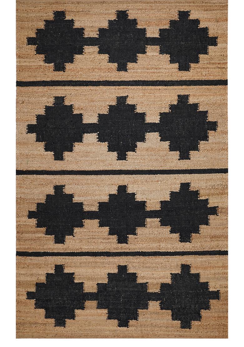 Saffron Rugs Flat Woven Tan Geometric Bohemian Rectangular Wool Area Rug - Indya
