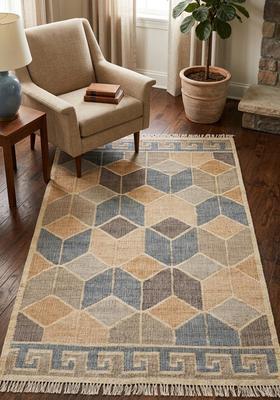 Saffron Rugs Flat Woven off-white Trellis Contemporary Rectangular Wool Area Rug