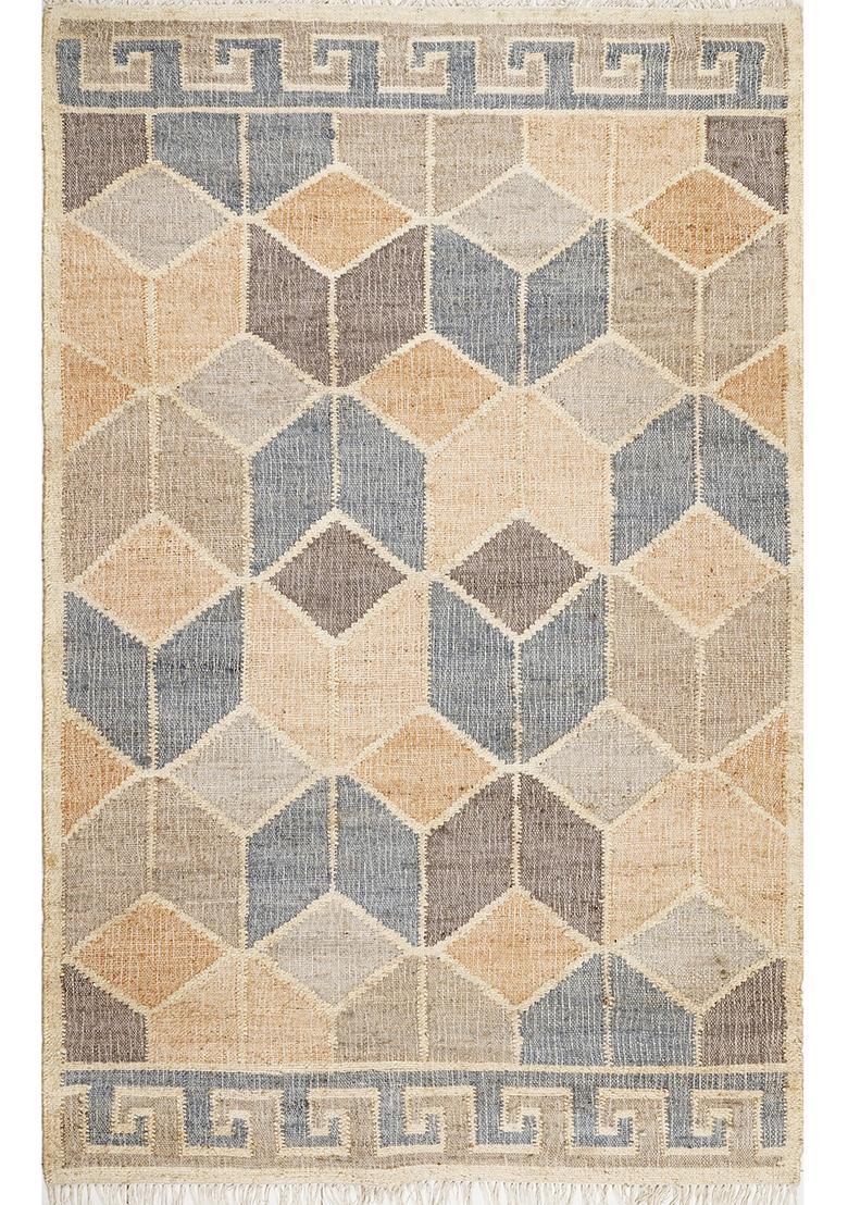 Saffron Rugs Flat Woven off-white Trellis Contemporary Rectangular Wool Area Rug - Indya